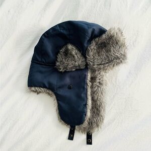 Timberland Navy and Gray Fur-Lined Hat